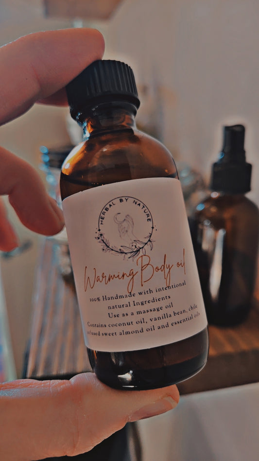 Warming herbal/vanilla bean infused body & massage oil