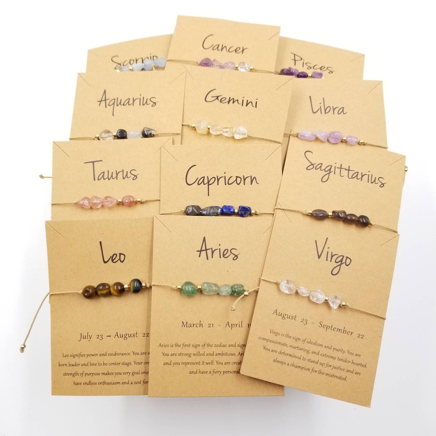 Natural Stone Handwoven Constellation Bracelet with Card: Leo
